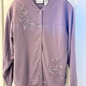 Alfred Dunner Lavender Floral Quilted Yoke Cardigan